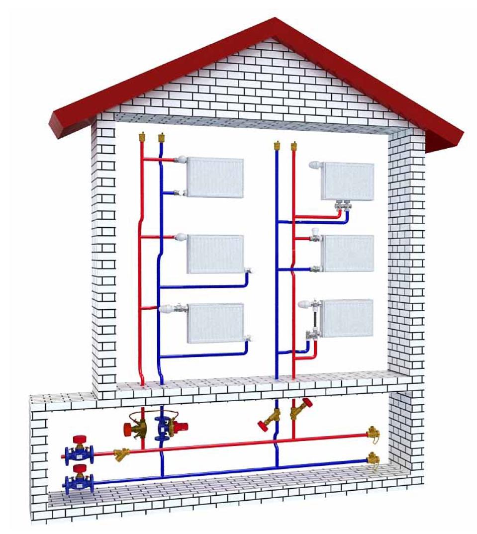 Монтаж-схема отопления двухэтажного дома
