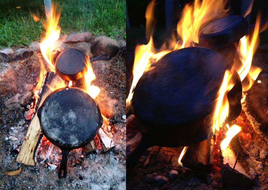 Очистка сковороды от нагара огнем